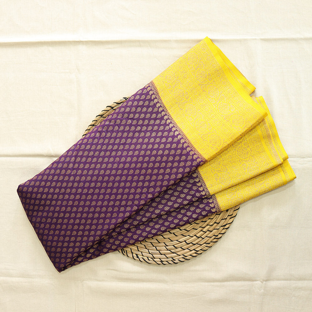 Semi Banarasi Saree with Contrast Border - Yellow