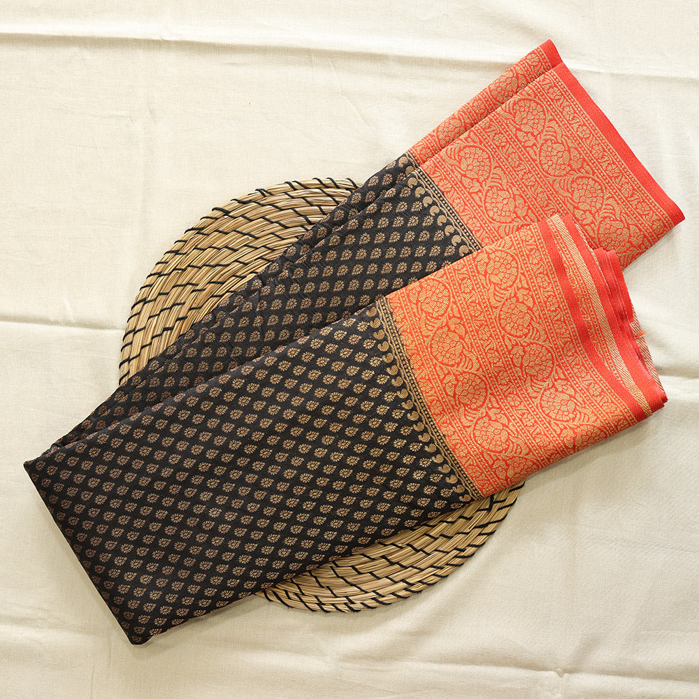 Semi Banarasi Saree with Contrast Border - Orange