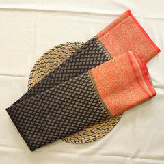 Semi Banarasi Saree with Contrast Border - Orange