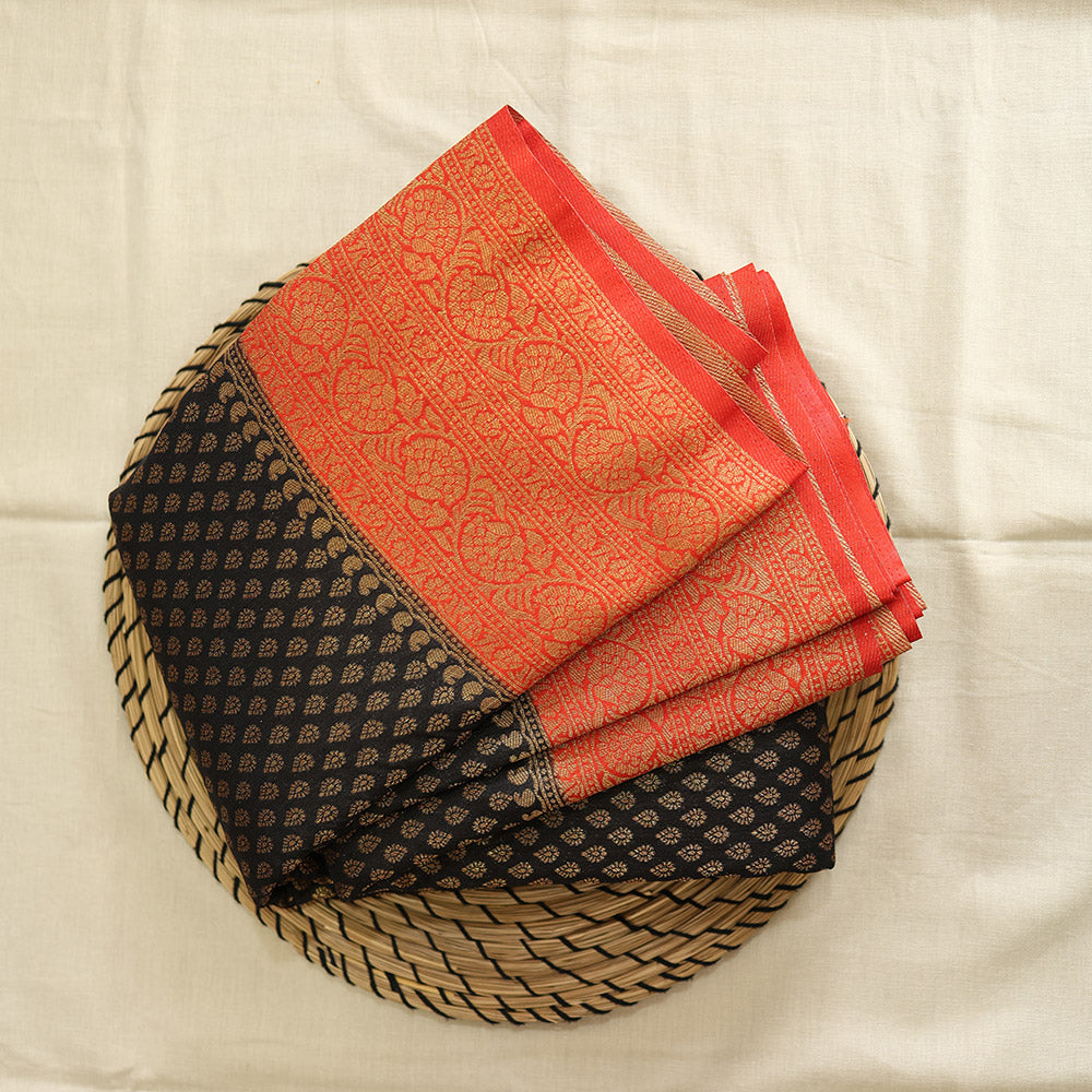 Semi Banarasi Saree with Contrast Border - Orange