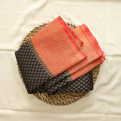 Semi Banarasi Saree with Contrast Border - Orange
