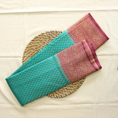 Semi Banarasi Saree with Contrast Border - S Blue