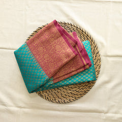 Semi Banarasi Saree with Contrast Border - S Blue