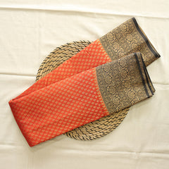 Semi Banarasi Saree with Contrast Border - Orange brown