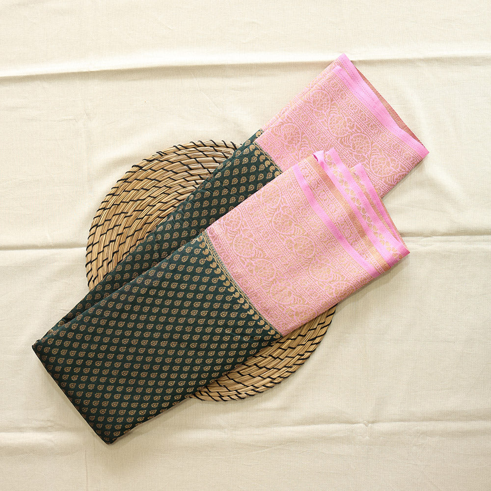 Semi Banarasi Saree with Contrast Border - Pink Black