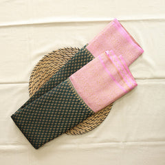 Semi Banarasi Saree with Contrast Border - Pink Black