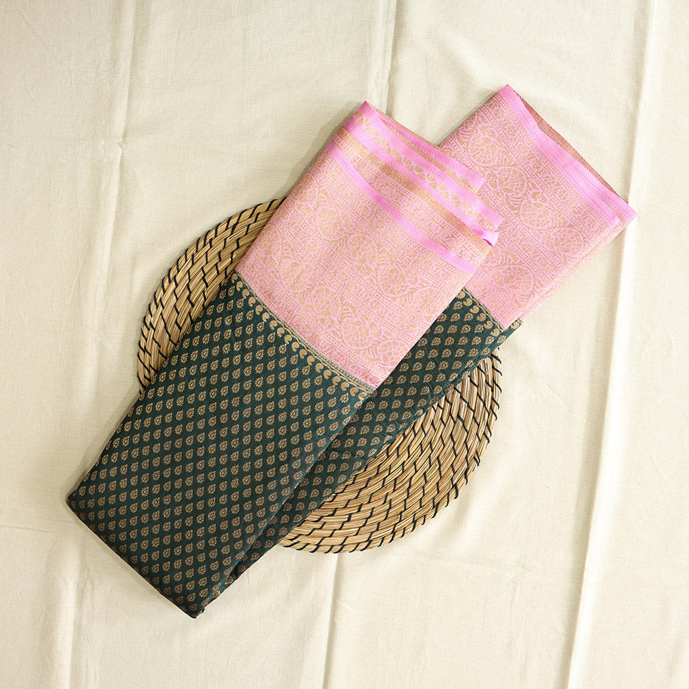 Semi Banarasi Saree with Contrast Border - Pink Black