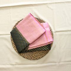 Semi Banarasi Saree with Contrast Border - Pink Black