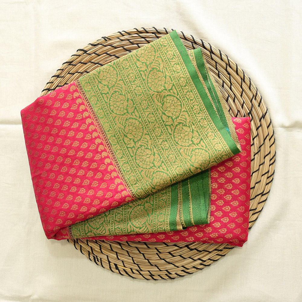 Semi Banarasi Saree with Contrast Border - Red