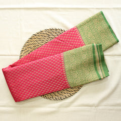 Semi Banarasi Saree with Contrast Border - Red