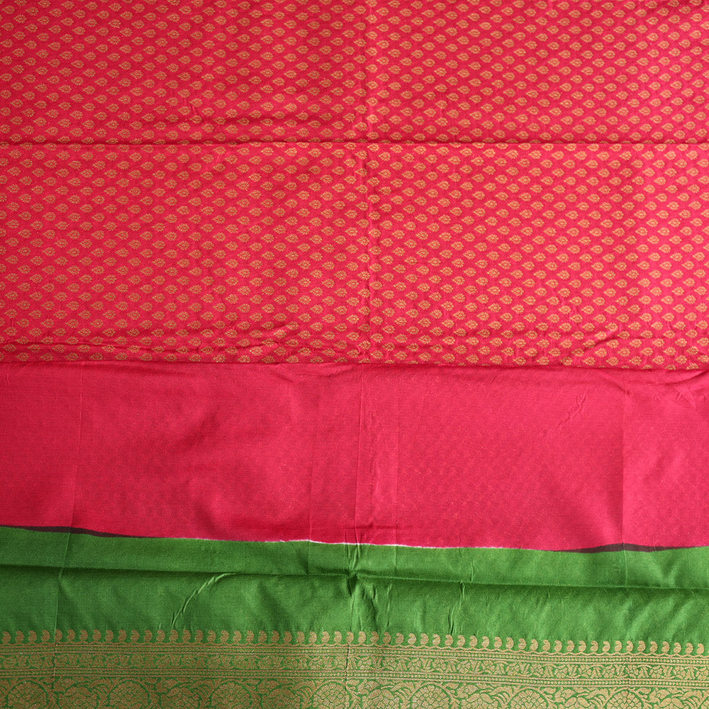 Semi Banarasi Saree with Contrast Border - Red