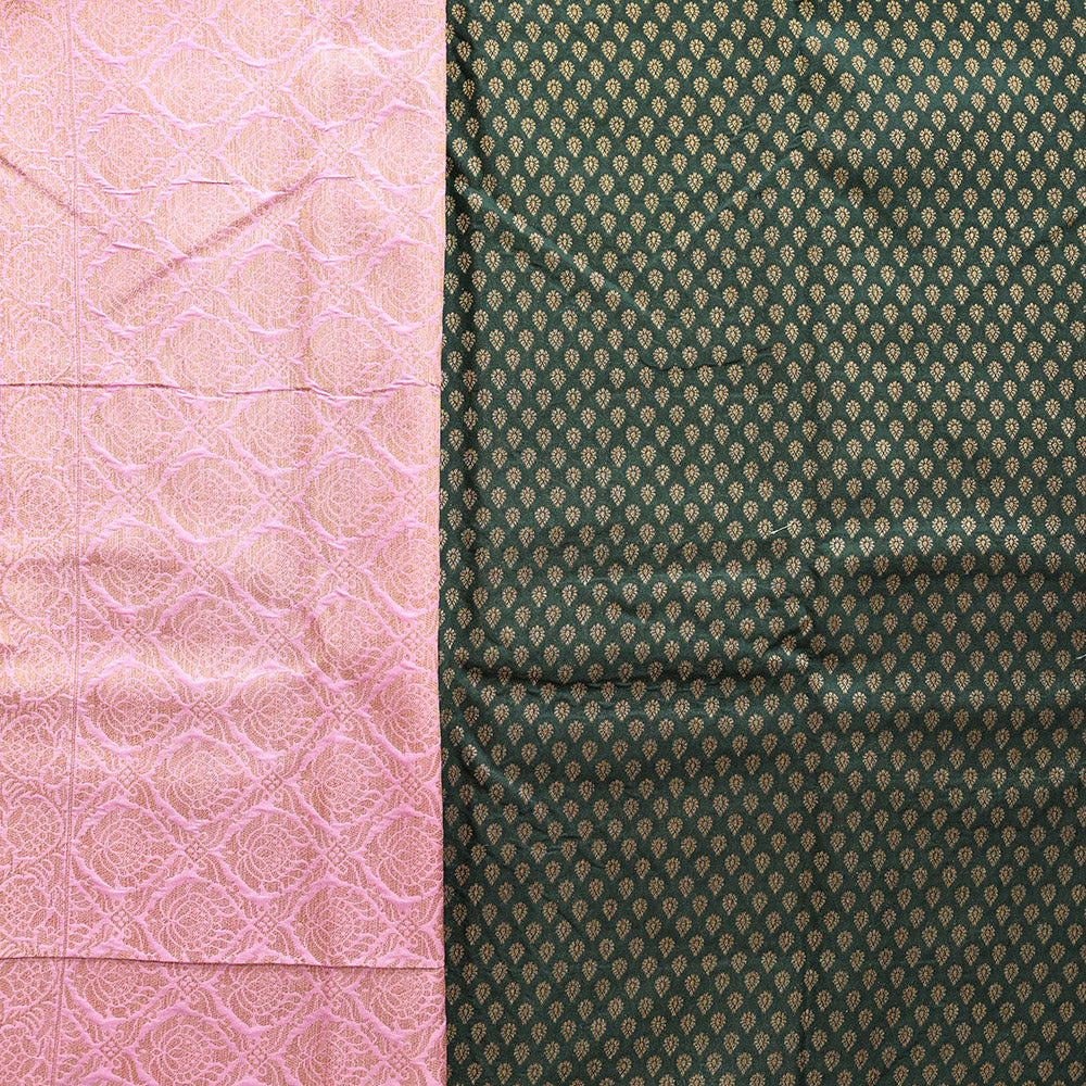 Semi Banarasi Saree with Contrast Border - Pink Black