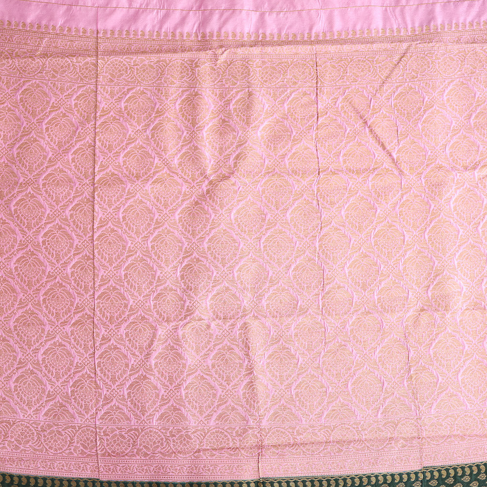 Semi Banarasi Saree with Contrast Border - Pink Black