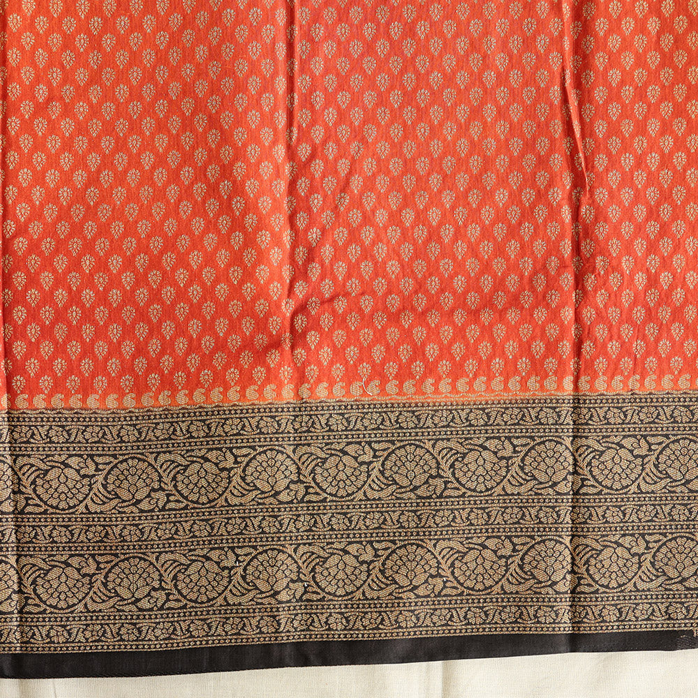 Semi Banarasi Saree with Contrast Border - Orange brown