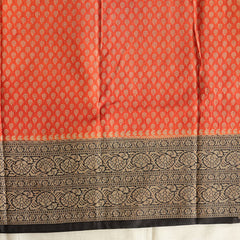 Semi Banarasi Saree with Contrast Border - Orange brown