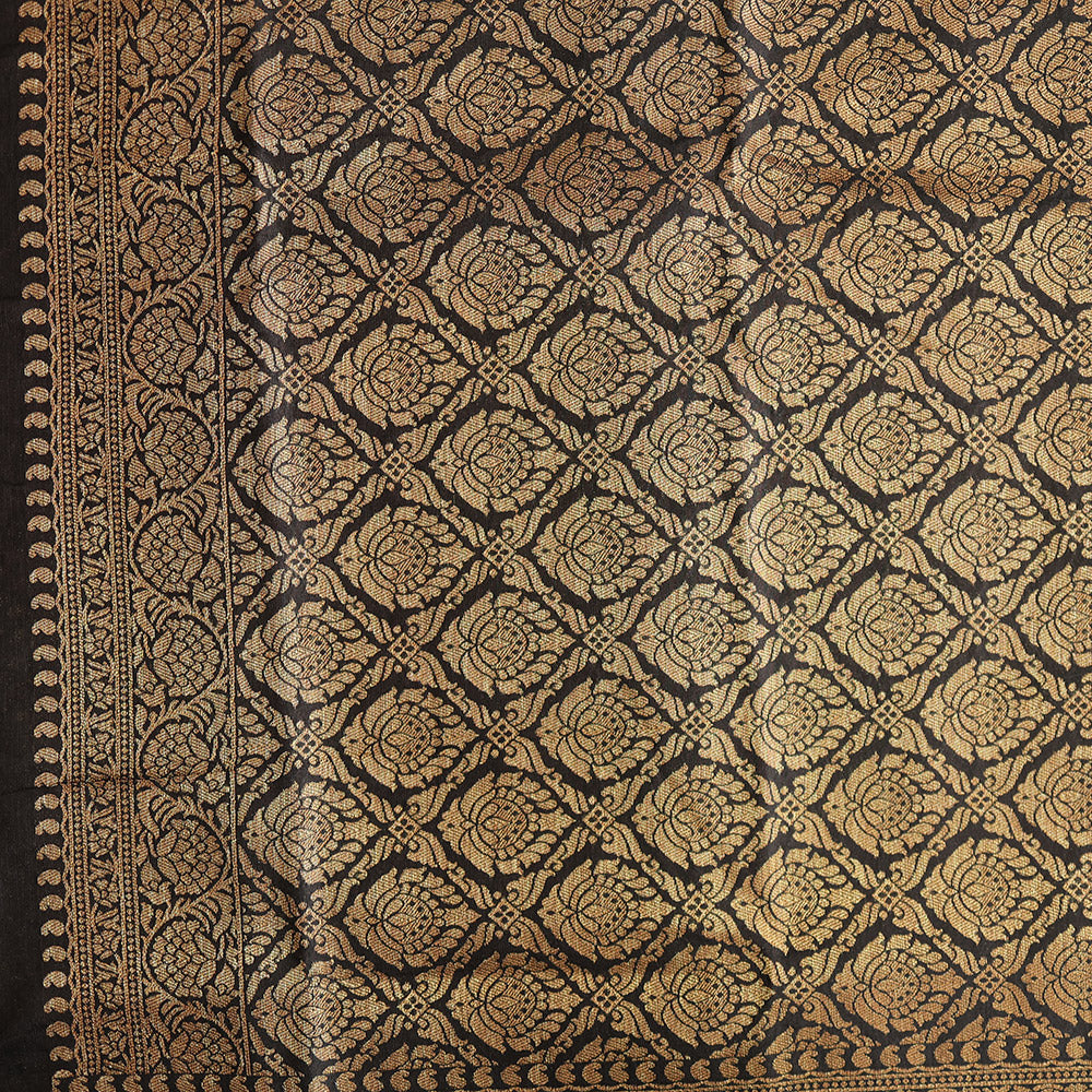 Semi Banarasi Saree with Contrast Border - Orange brown