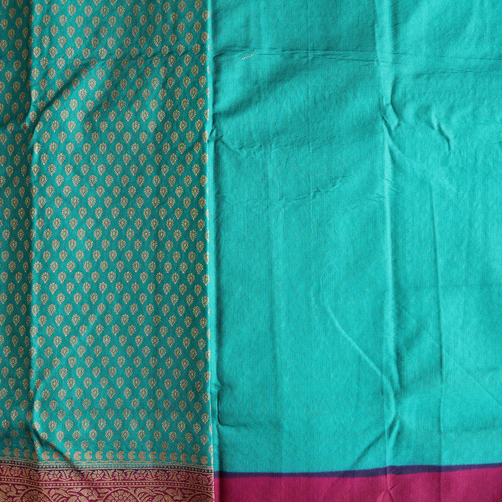 Semi Banarasi Saree with Contrast Border - S Blue