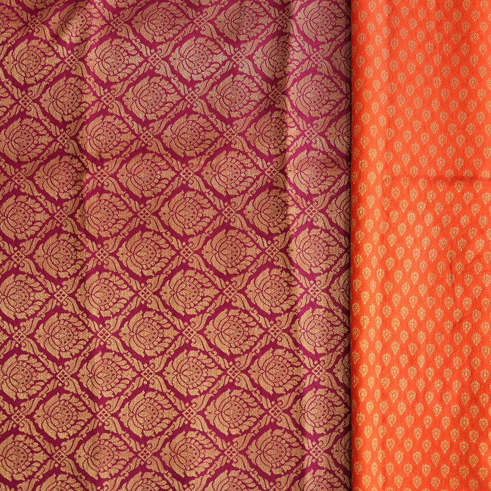 Semi Banarasi Saree with Contrast Border - Orange Red