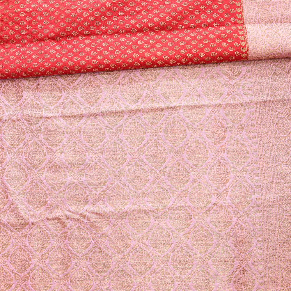 Semi Banarasi Saree with Contrast Border - Pink Red