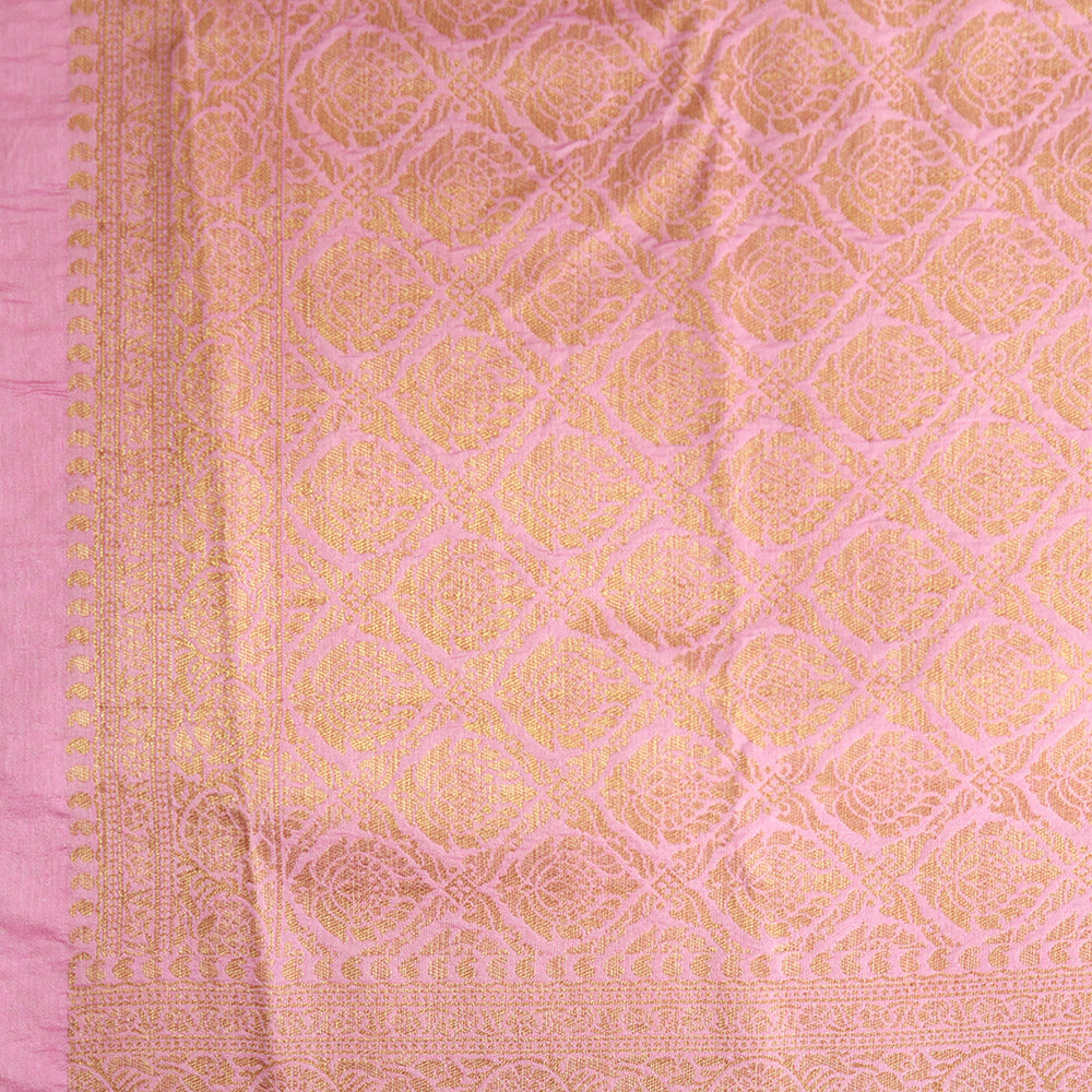 Semi Banarasi Saree with Contrast Border - Pink Red