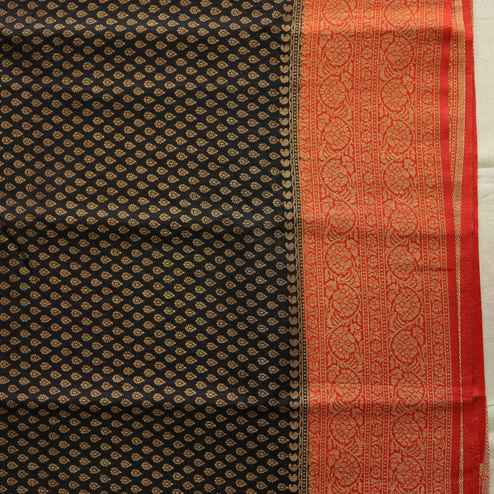 Semi Banarasi Saree with Contrast Border - Orange