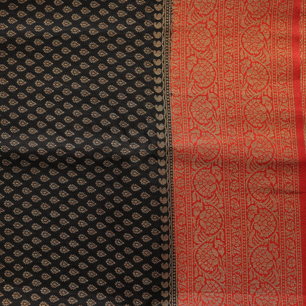 Semi Banarasi Saree with Contrast Border - Orange