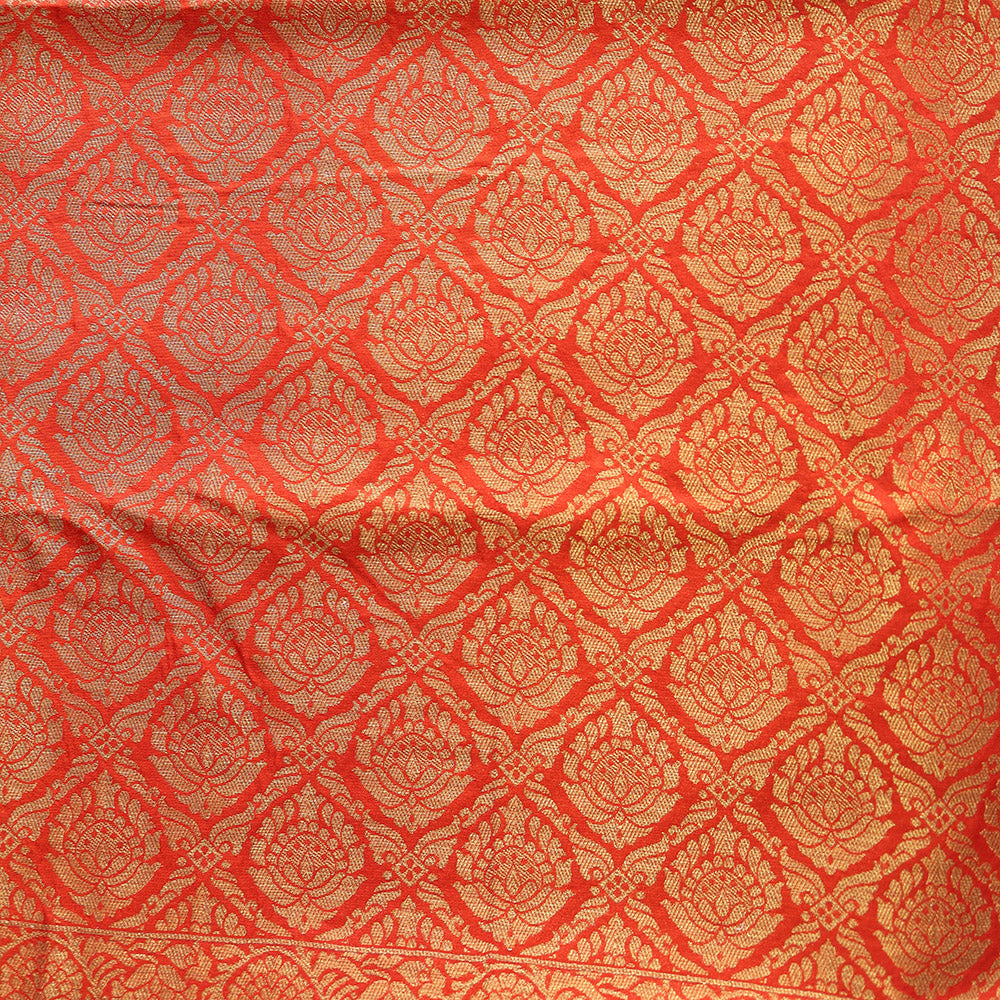 Semi Banarasi Saree with Contrast Border - Orange
