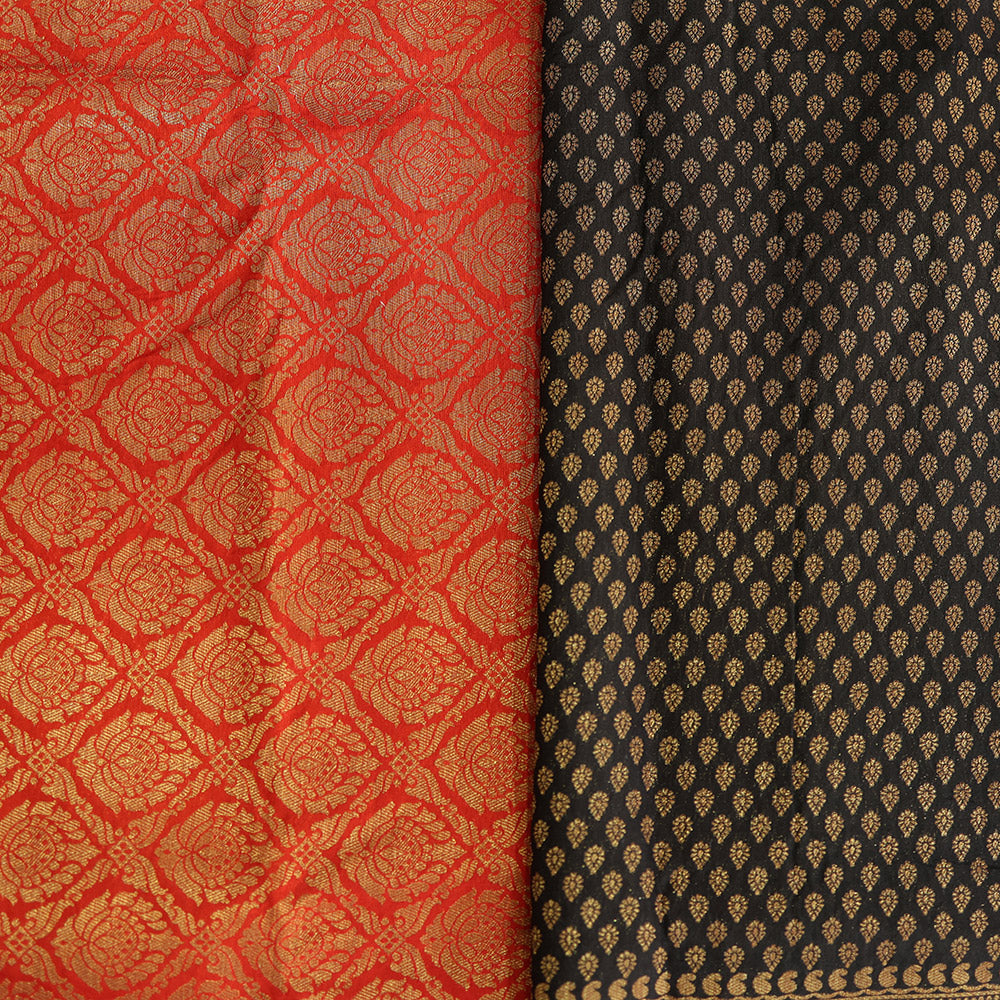 Semi Banarasi Saree with Contrast Border - Orange