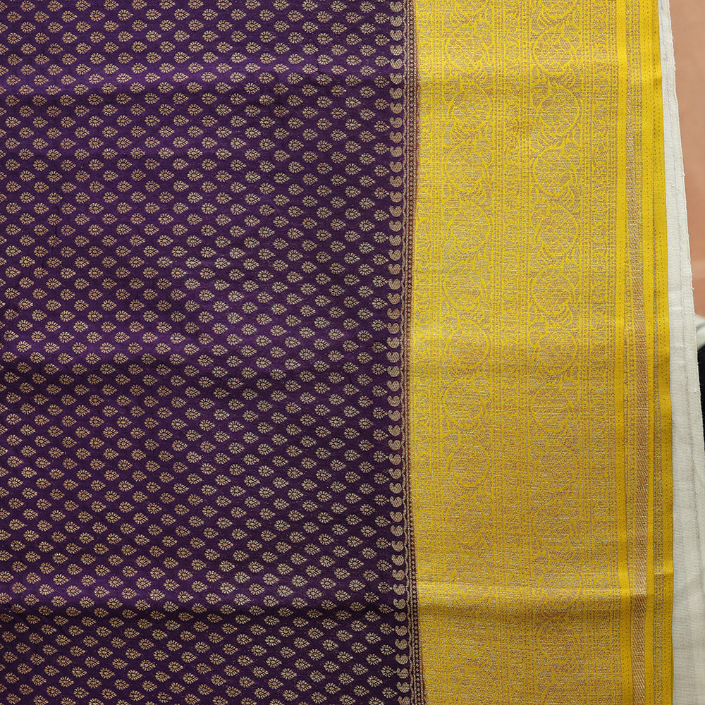 Semi Banarasi Saree with Contrast Border - Yellow