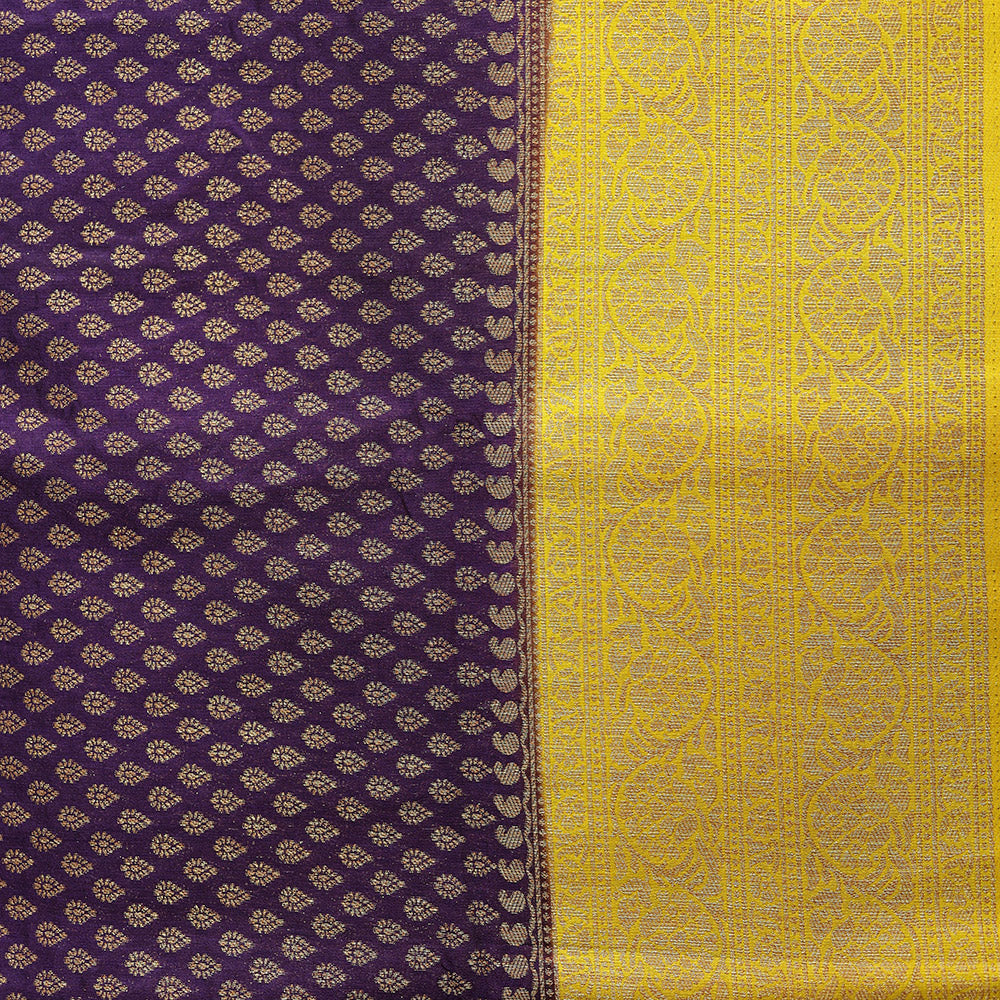 Semi Banarasi Saree with Contrast Border - Yellow