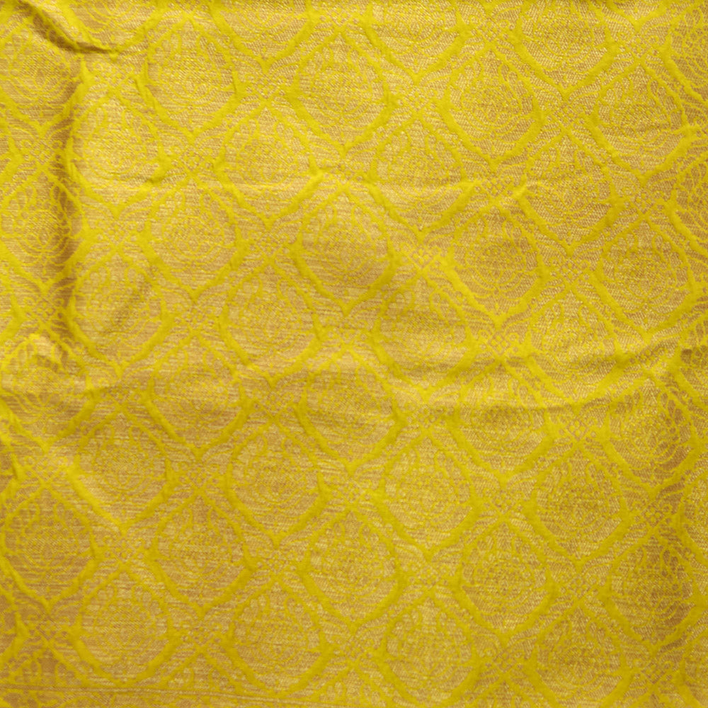 Semi Banarasi Saree with Contrast Border - Yellow