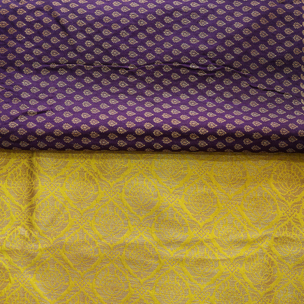 Semi Banarasi Saree with Contrast Border - Yellow