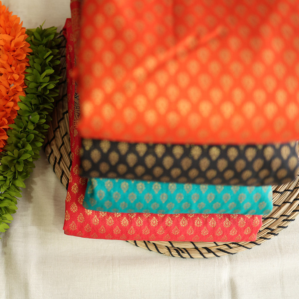 Semi Banarasi Saree with Contrast Border - Orange Red