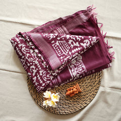Batik Hand Block Print Cotton Saree - Maroon