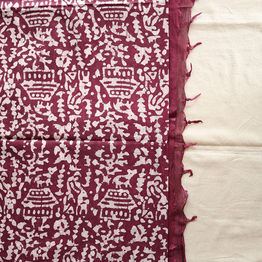 Batik Hand Block Print Cotton Saree - Maroon