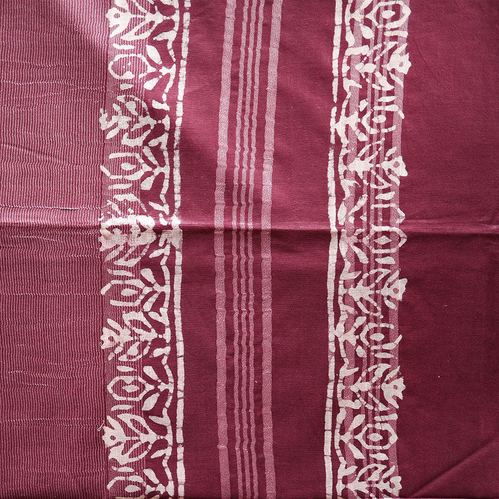 Batik Hand Block Print Cotton Saree - Maroon