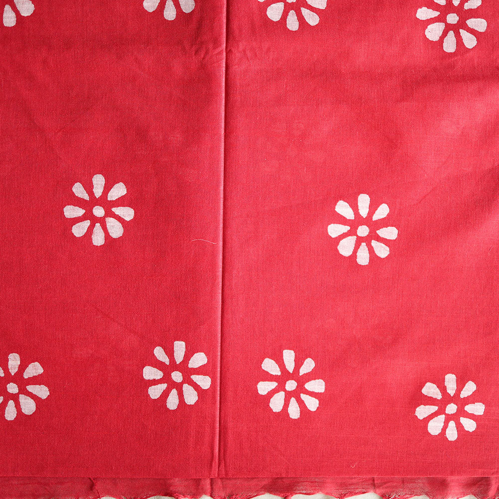 Batik Hand Block Print Cotton Saree - Red
