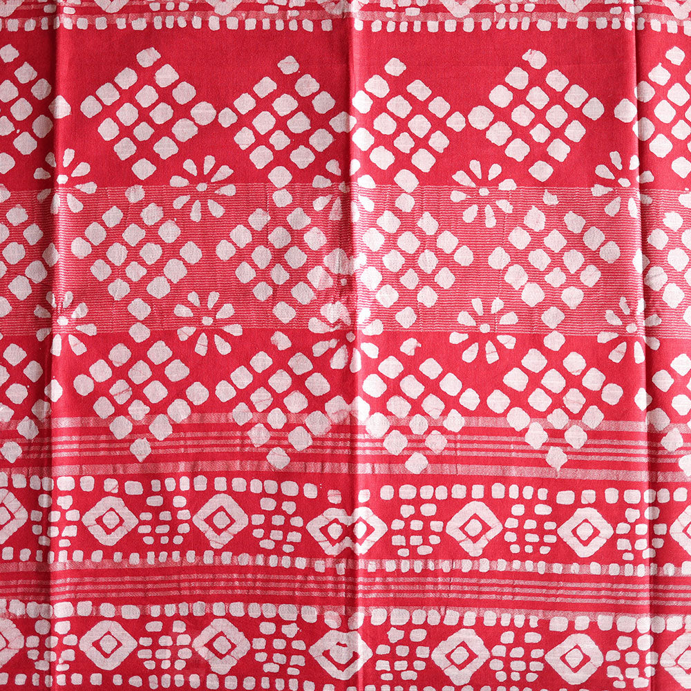 Batik Hand Block Print Cotton Saree - Red