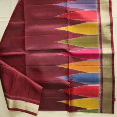 Pochampally Silk Saree with Temple Border & Checks - Maroon
