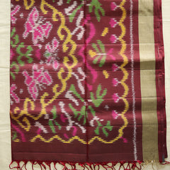 Pochampally Silk Saree with Temple Border & Checks - Maroon