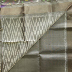 Pochampally Silk Saree with Temple Border & Checks - Gold
