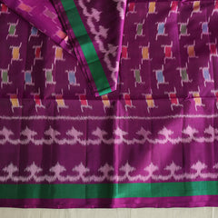 Pochampally Silk Saree with Temple Border & Checks - Pink dark
