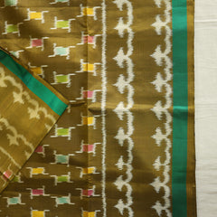Pochampally Silk Saree with Temple Border & Checks - Green