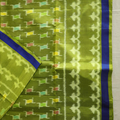 Pochampally Silk Saree with Temple Border & Checks - Green Blue
