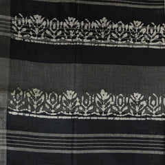 Batik Hand Block Print Cotton Saree - Black