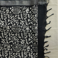 Batik Hand Block Print Cotton Saree - Black