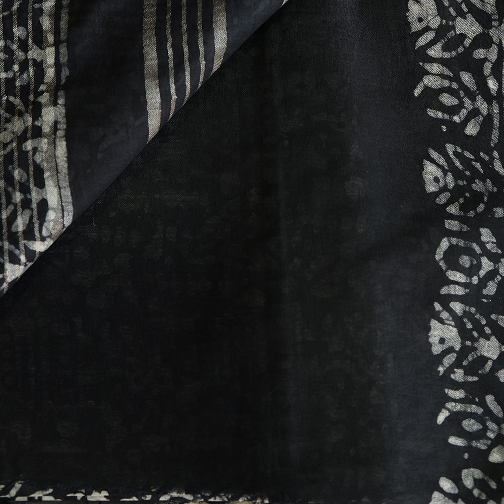 Batik Hand Block Print Cotton Saree - Black
