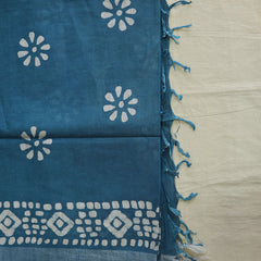 Batik Hand Block Print Cotton Saree - Blue