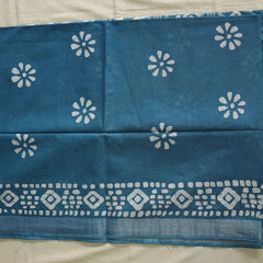 Batik Hand Block Print Cotton Saree - Blue