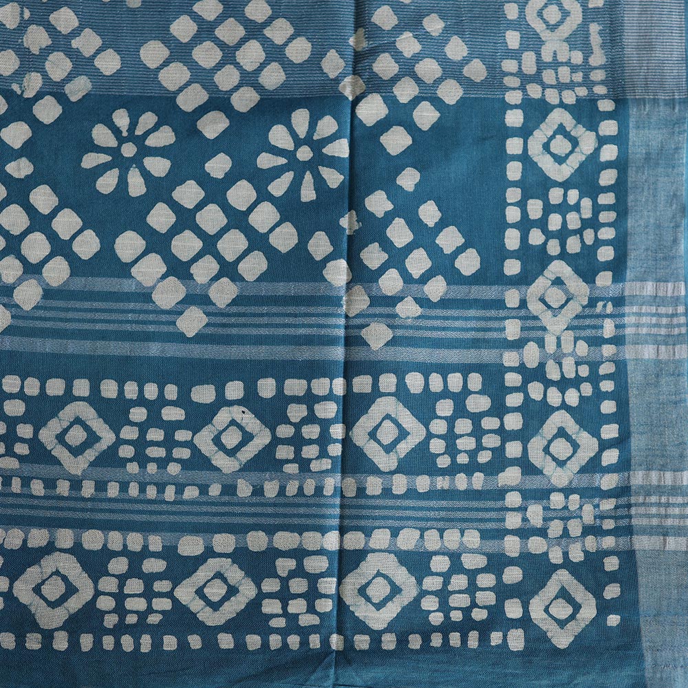 Batik Hand Block Print Cotton Saree - Blue